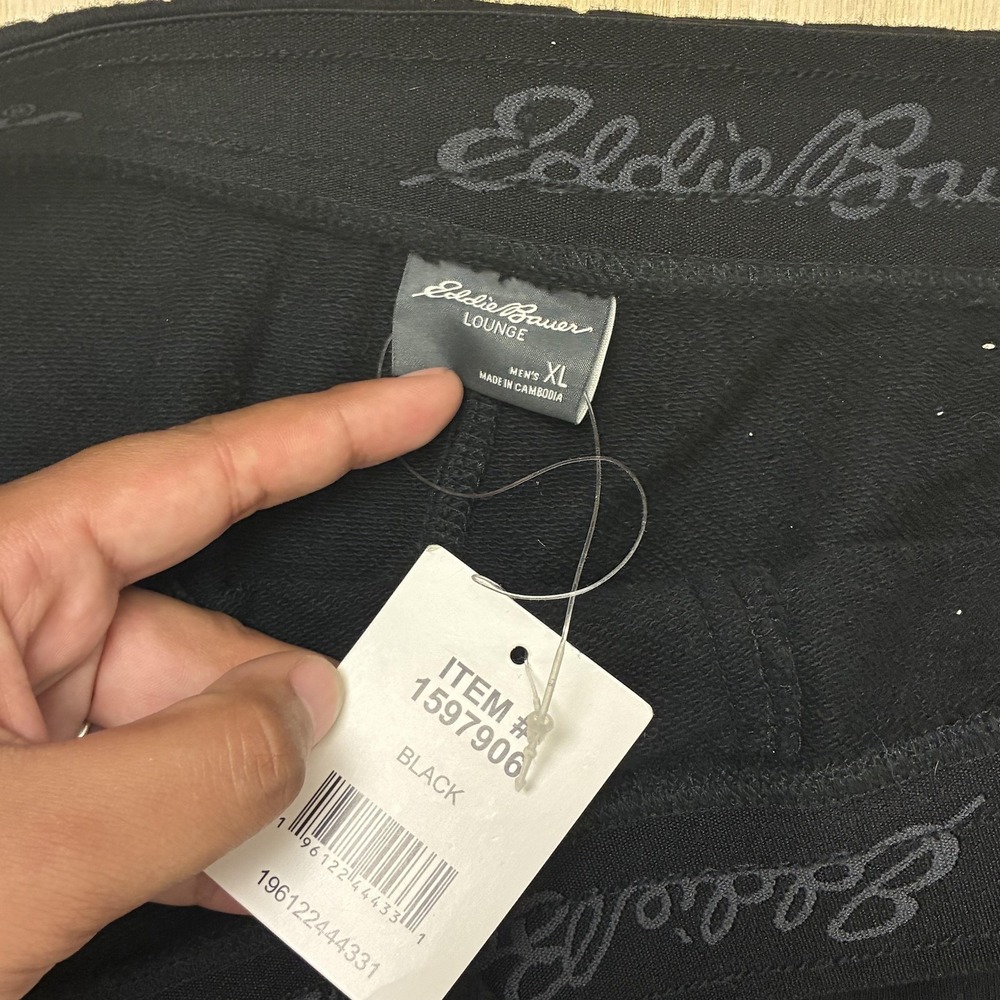 Eddie Bauer Lounge Shorts Mens XL Black Jersey Lounge Sleep Drawstring Waist - Picture 2 of 10